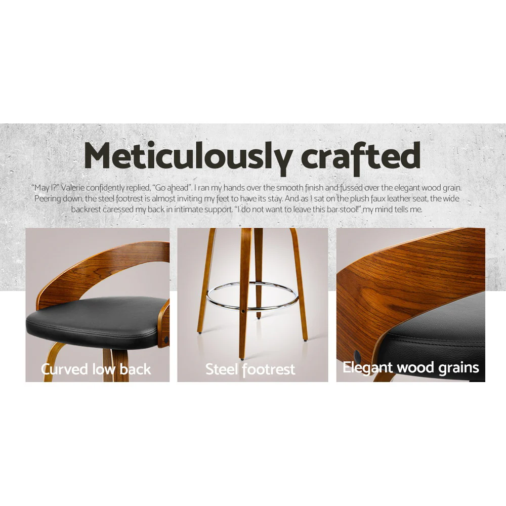Set of 4 Bexley Walnut Wooden Bar Stools – Black - Image 4