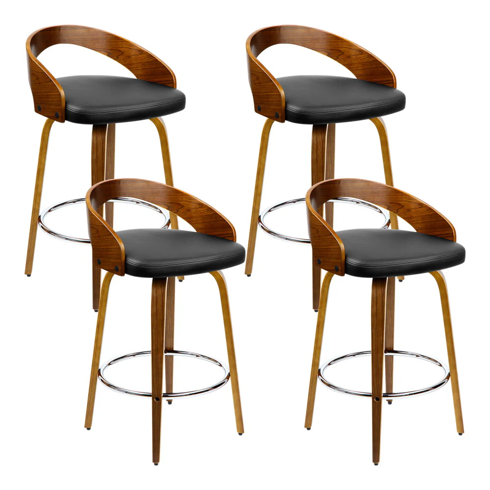 Set of 4 Bexley Walnut Wooden Bar Stools – Black - Image 7