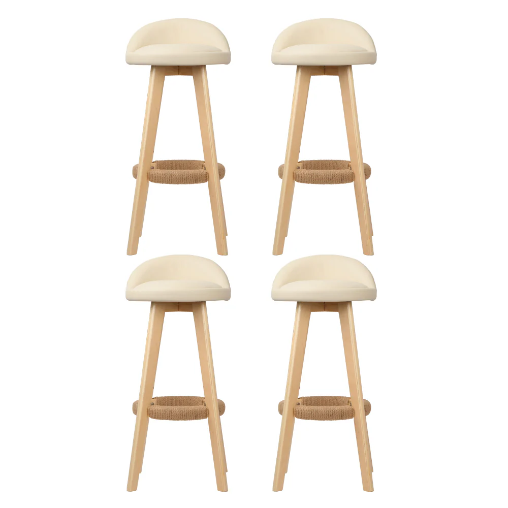 Set of 4 Calista Leather Upholstered Bar Stools - Beige - Image 3