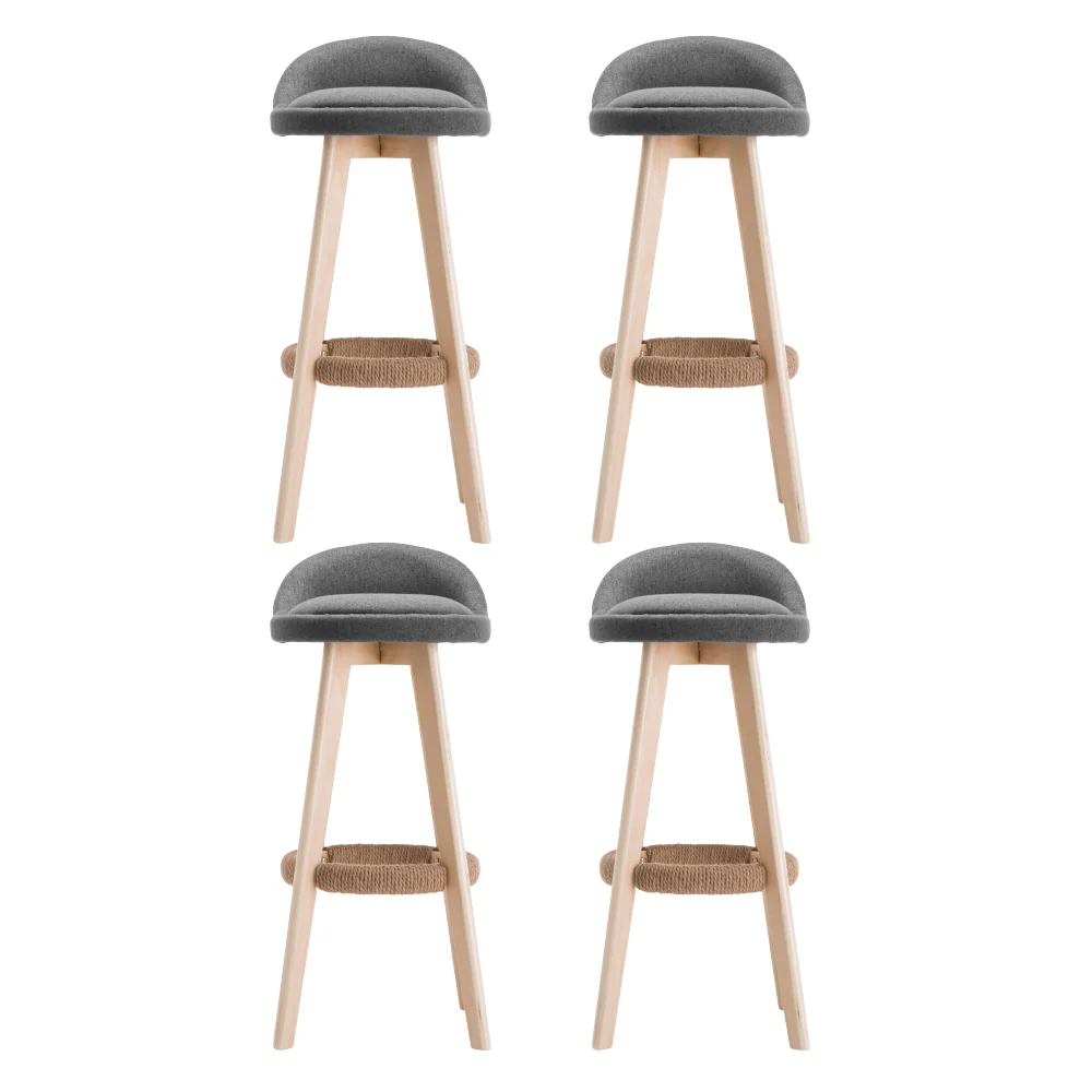Set of 4 Calista Linen Upholstered Bar Stools - Grey - Image 3