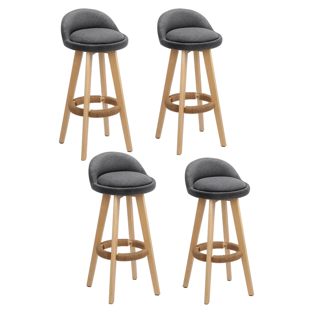 Set of 4 Calista Linen Upholstered Bar Stools - Grey - Image 7