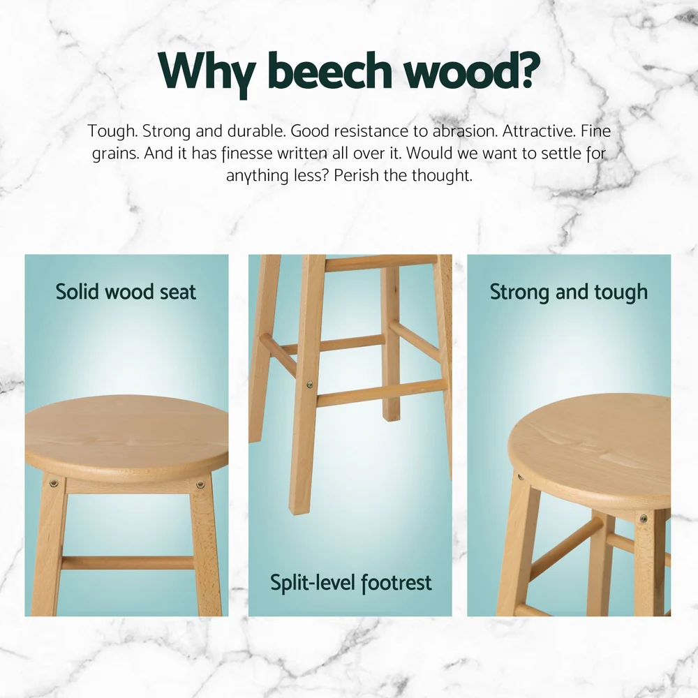 Set of 4 Callan Solid Wood Bar Stools - Natural - Image 4