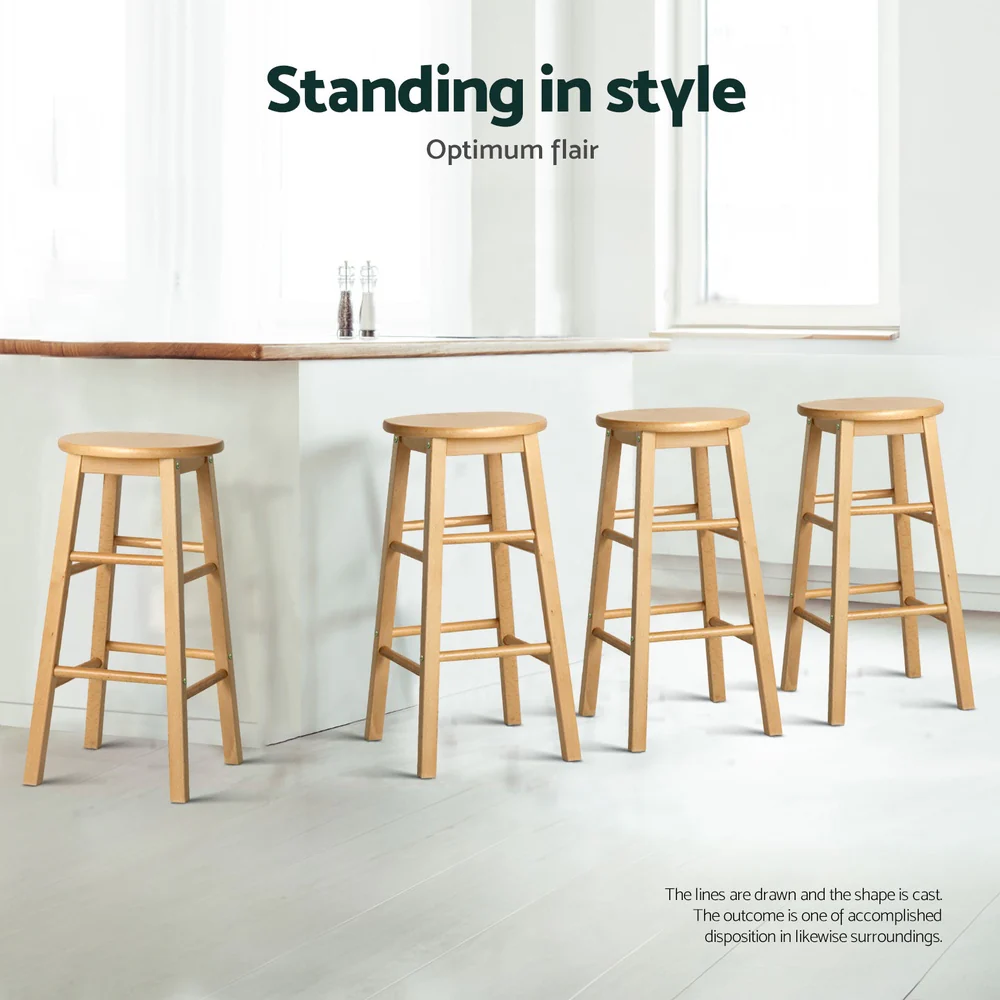 Set of 4 Callan Solid Wood Bar Stools - Natural - Image 5