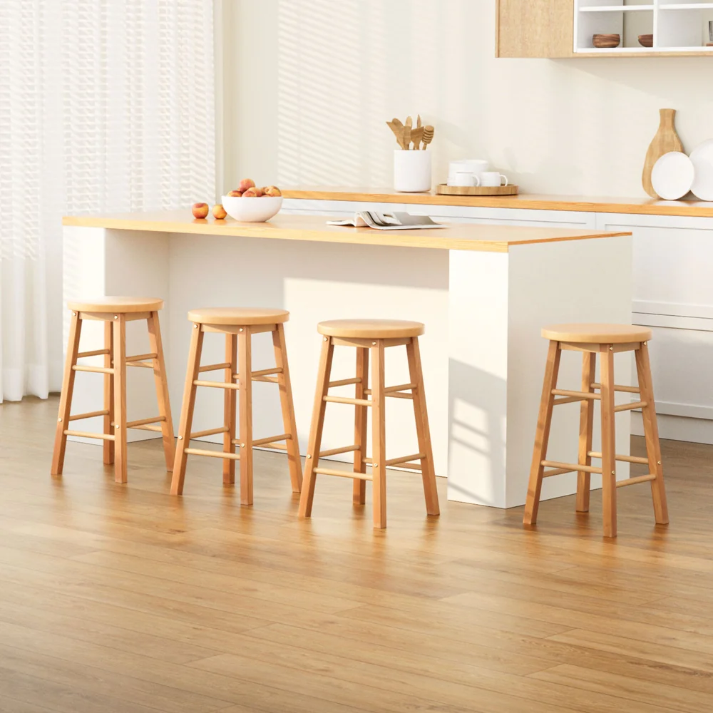 Set of 4 Callan Solid Wood Bar Stools - Natural - Image 7