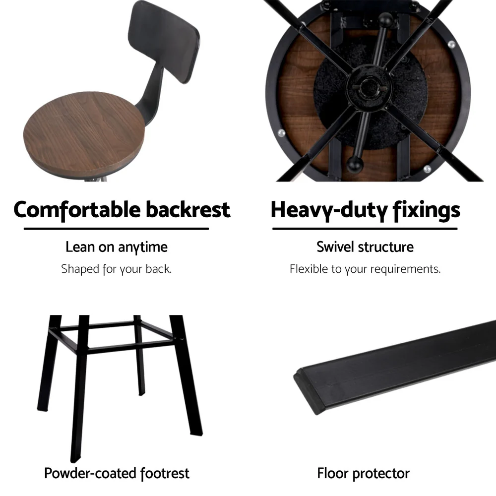 Set of 4 Cooper Industrial Style Metal and Wooden Rustic Bar Stools Black - Image 4