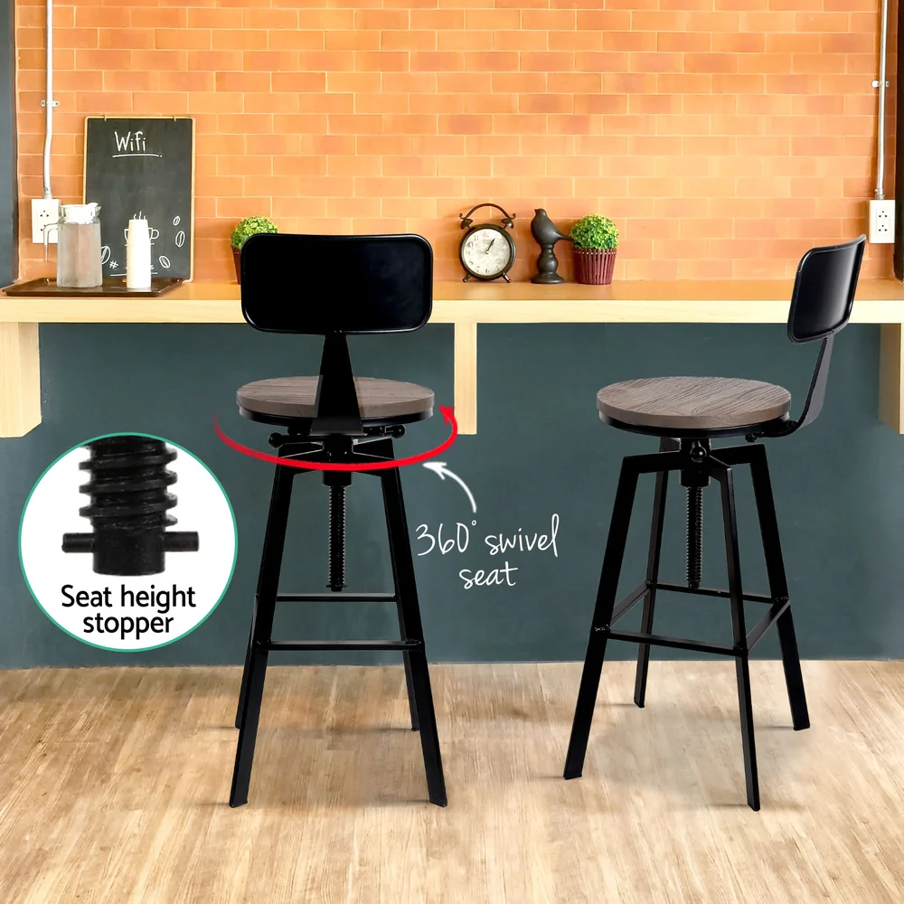 Set of 4 Cooper Industrial Style Metal and Wooden Rustic Bar Stools Black - Image 5