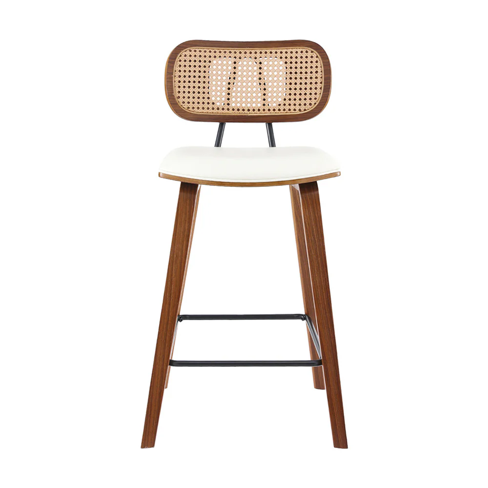 Set of 4 Coralie Rattan Back Bar Stools – Beige & Walnut - Image 3