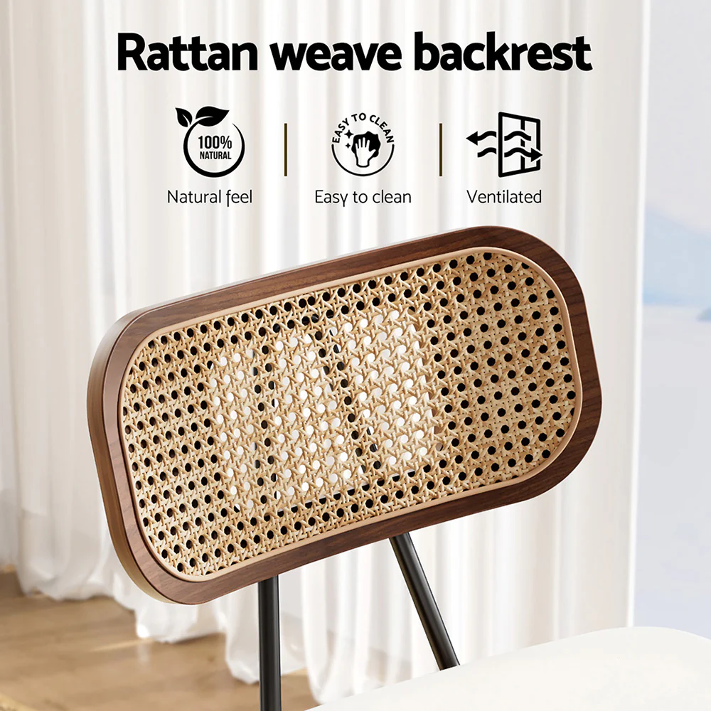 Set of 4 Coralie Rattan Back Bar Stools – Beige & Walnut - Image 4