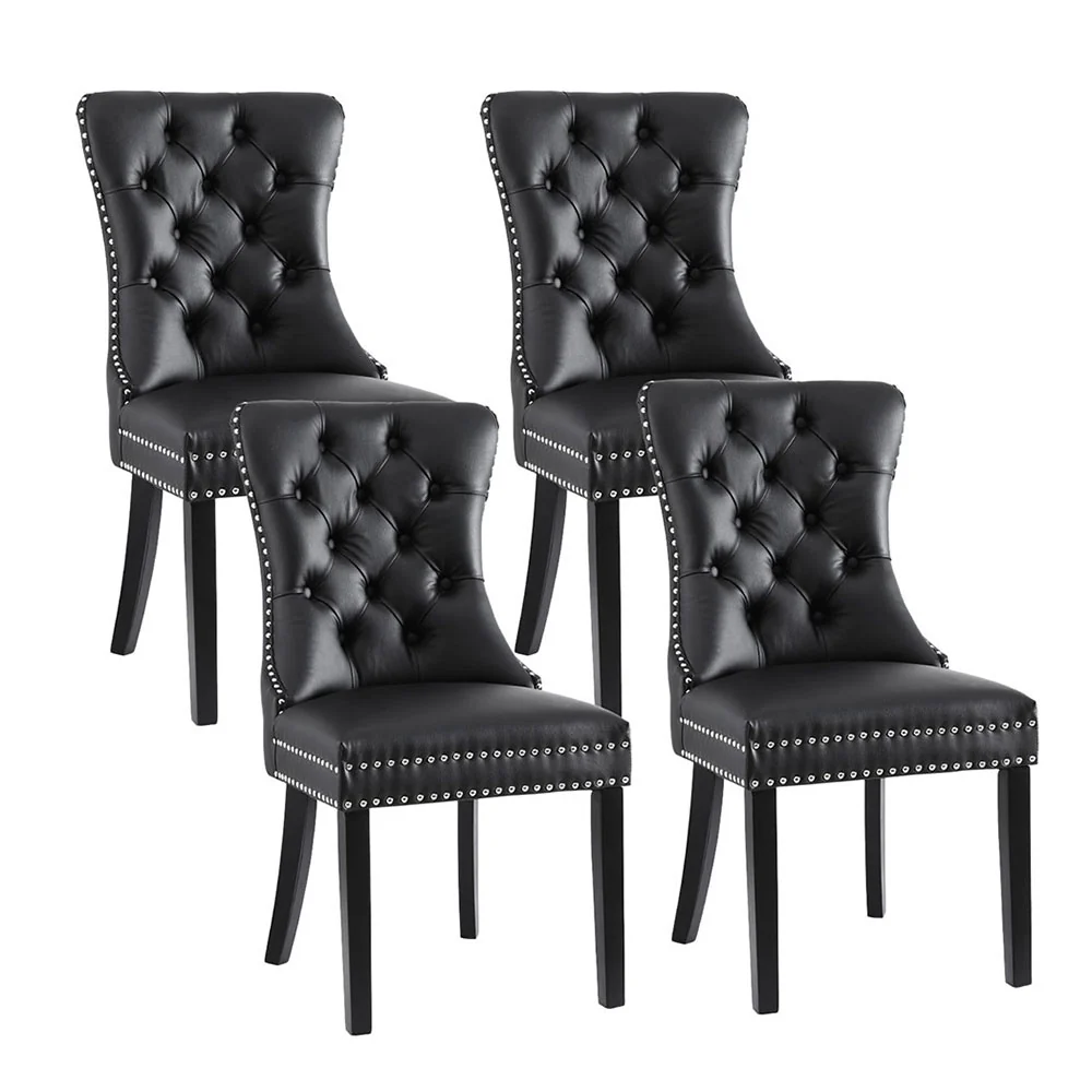 Set of 4 Dining Chairs Black Leather