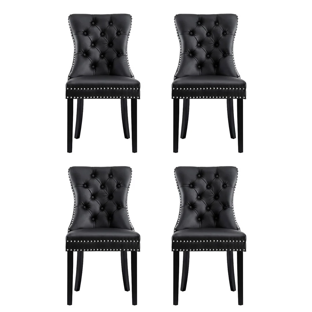 Set of 4 Dining Chairs Black Leather - Image 3