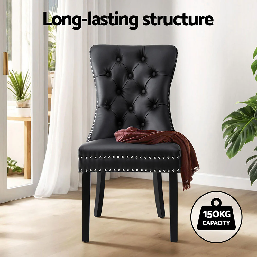 Set of 4 Dining Chairs Black Leather - Image 4