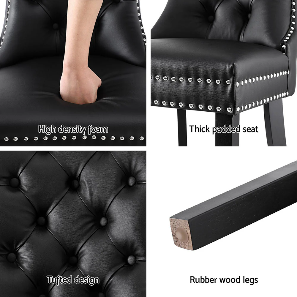 Set of 4 Dining Chairs Black Leather - Image 6