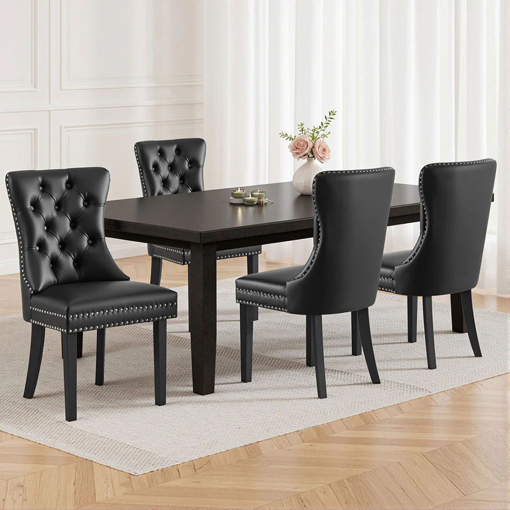Set of 4 Dining Chairs Black Leather - Image 7