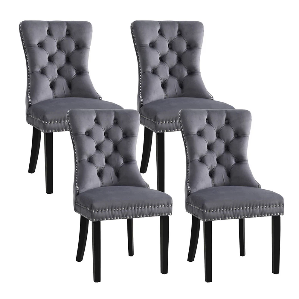Set of 4 Dining Chairs Grey Velvet