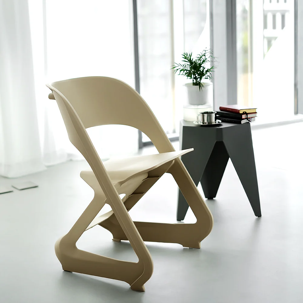 Set of 4 Dining Chairs Office Cafe Lounge Seat Stackable Plastic Leisure Chairs Beige - Image 6