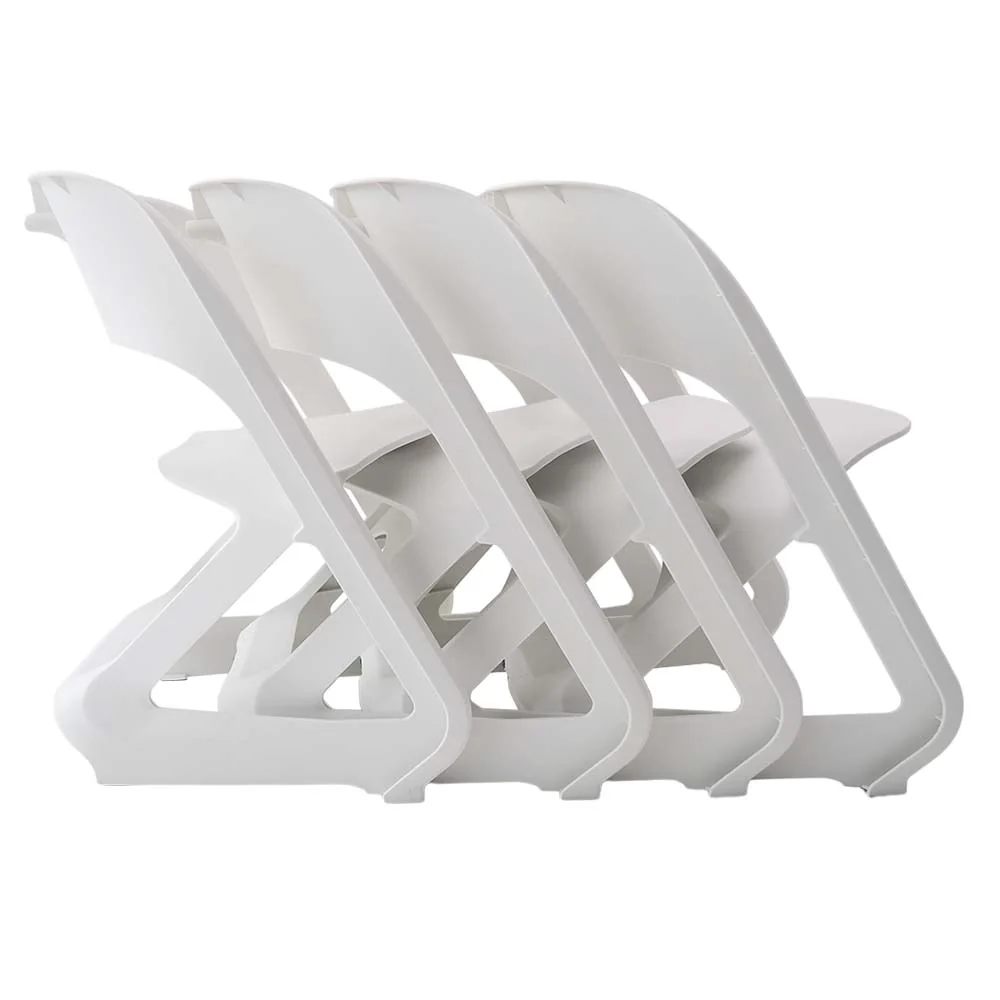 Set of 4 Dining Chairs Office Cafe Lounge Seat Stackable Plastic Leisure Chairs White - Image 3