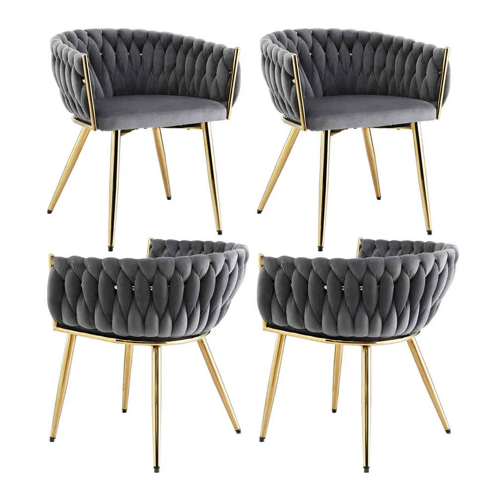 Set of 4 Dining Chairs Velvet Armchair Grey