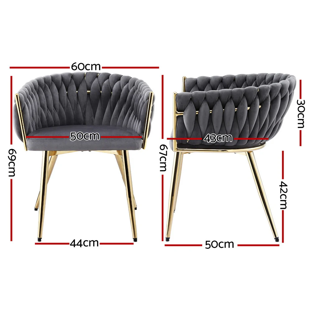 Set of 4 Dining Chairs Velvet Armchair Grey - Image 2