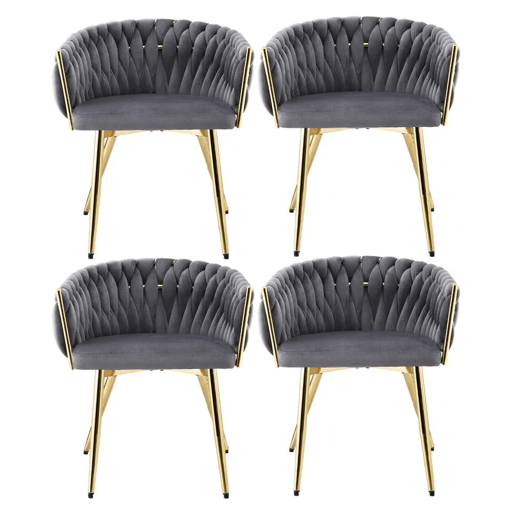 Set of 4 Dining Chairs Velvet Armchair Grey - Image 3