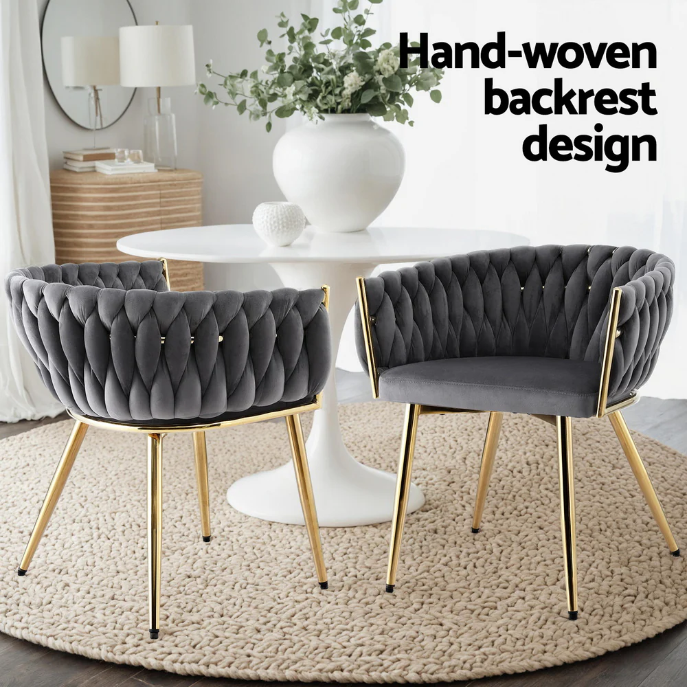 Set of 4 Dining Chairs Velvet Armchair Grey - Image 4
