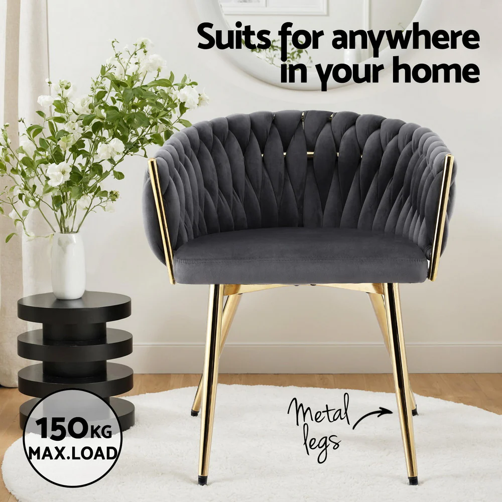Set of 4 Dining Chairs Velvet Armchair Grey - Image 5