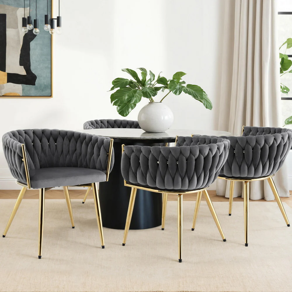 Set of 4 Dining Chairs Velvet Armchair Grey - Image 7