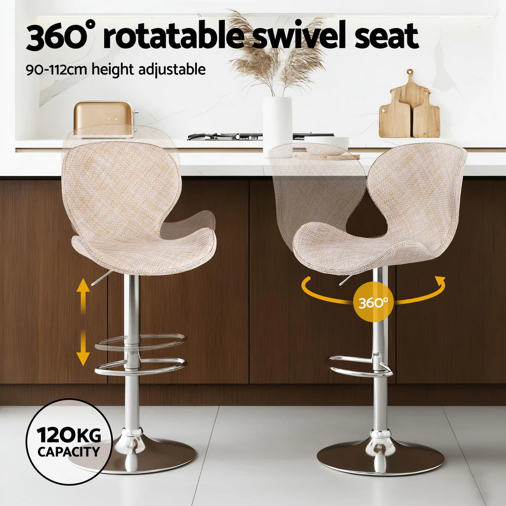 Set of 4 Dorian Adjustable Rattan Bar Stools – Beige - Image 4