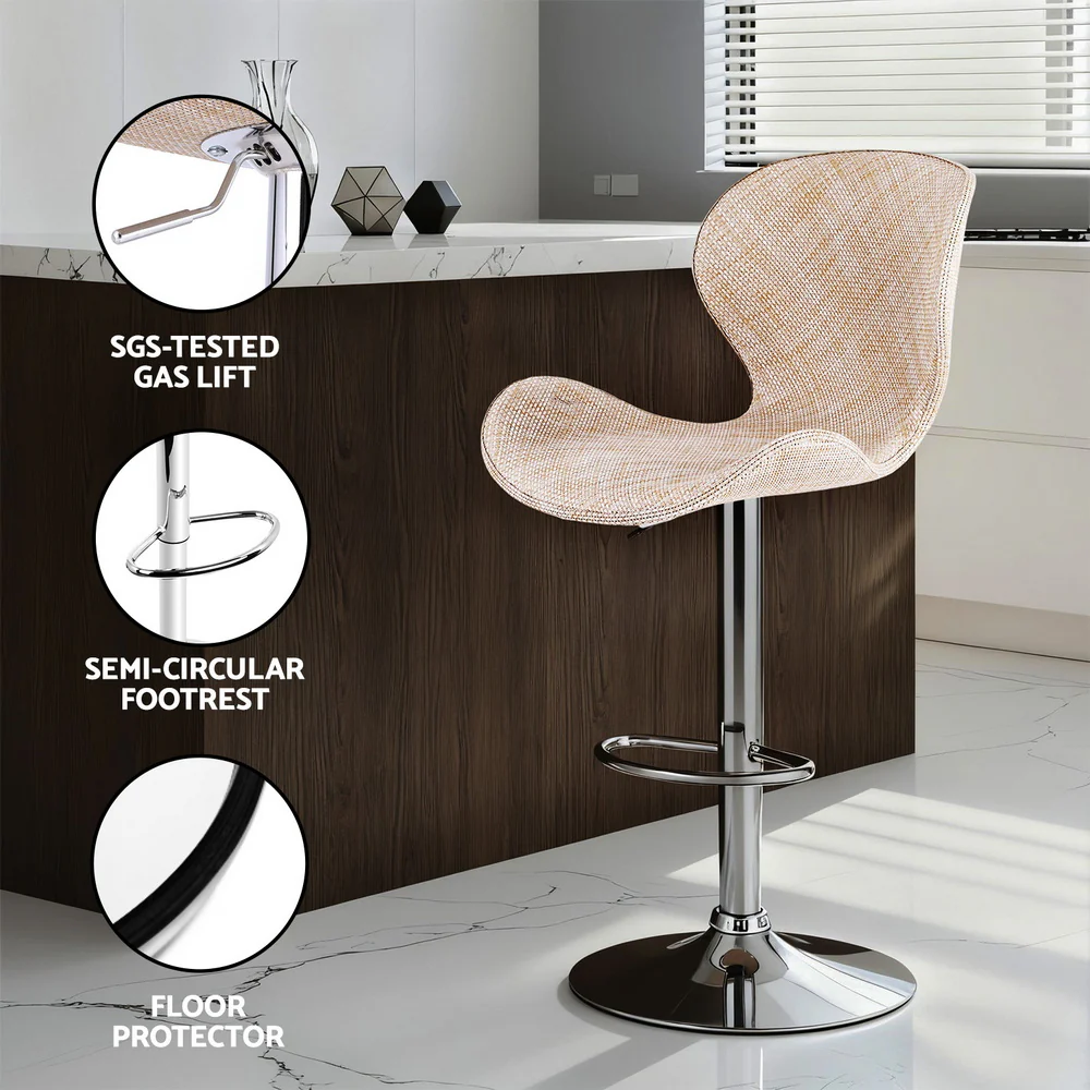 Set of 4 Dorian Adjustable Rattan Bar Stools – Beige - Image 6