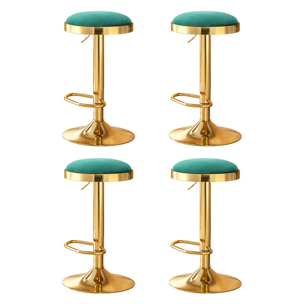 Set of 4 Eden Velvet Bar Stools – Green & Gold