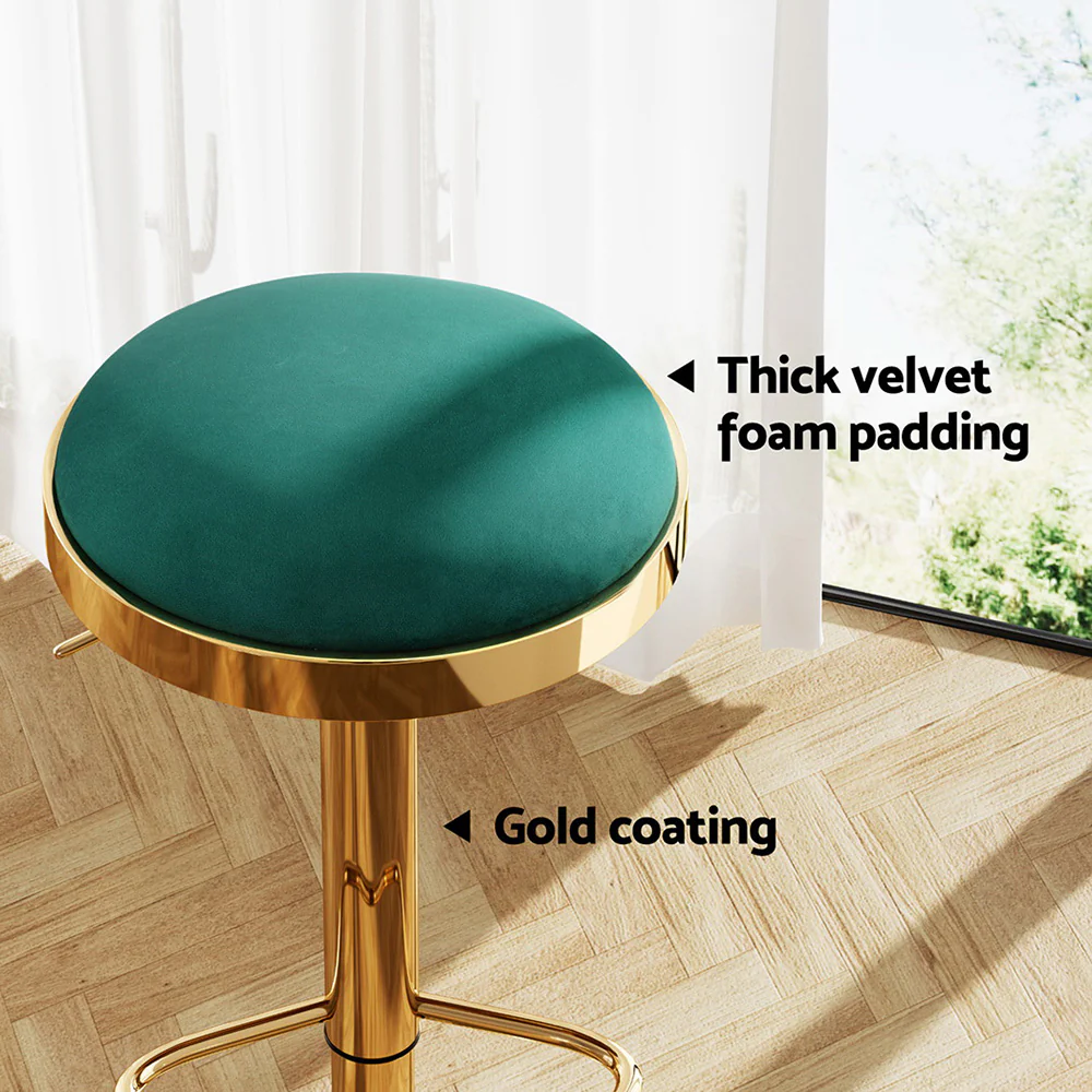 Set of 4 Eden Velvet Bar Stools – Green & Gold - Image 6