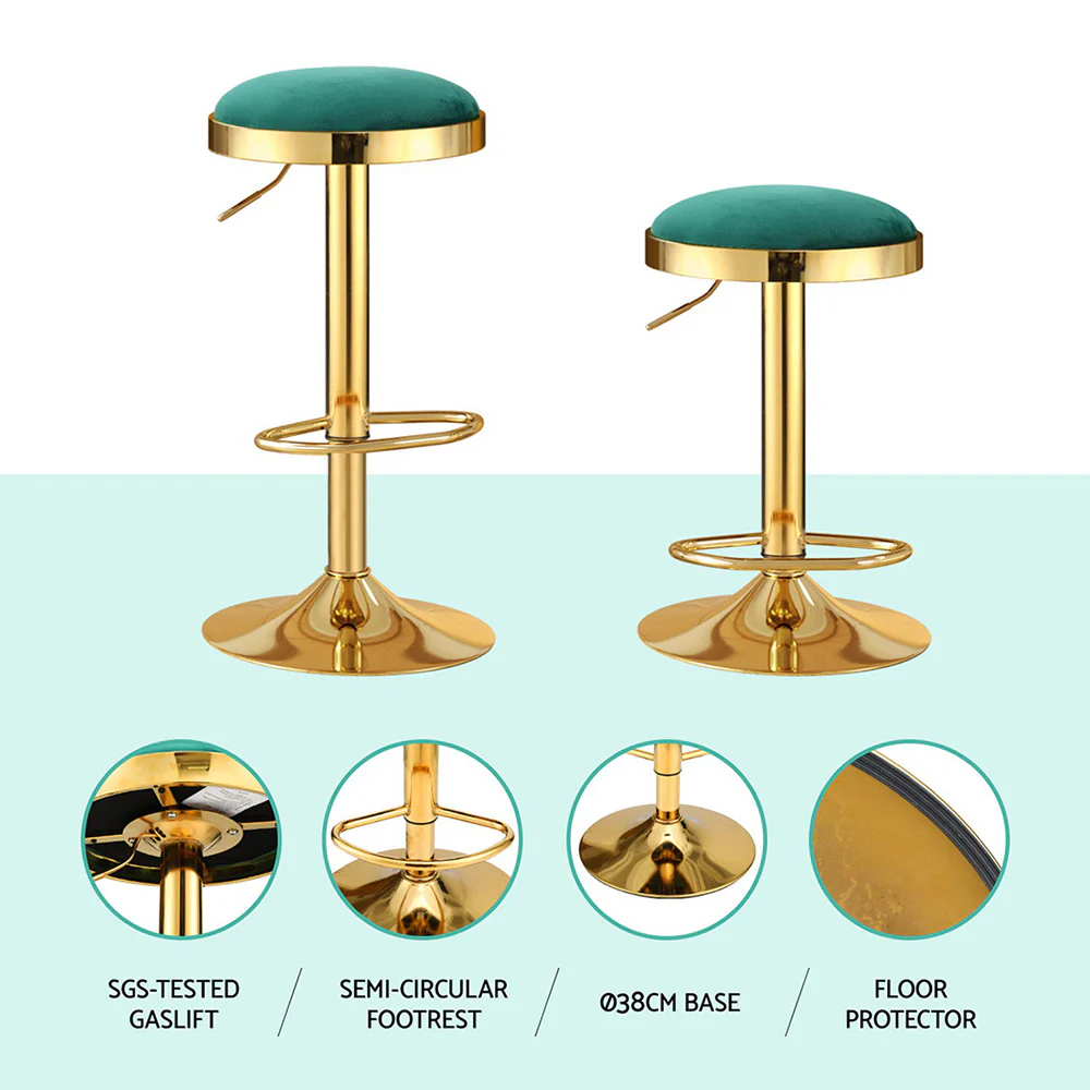 Set of 4 Eden Velvet Bar Stools – Green & Gold - Image 7