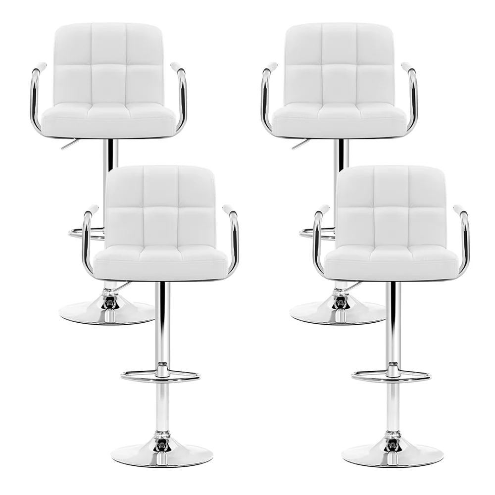 Set of 4 Elara Swivel Leather Bar Stools – White - Image 3