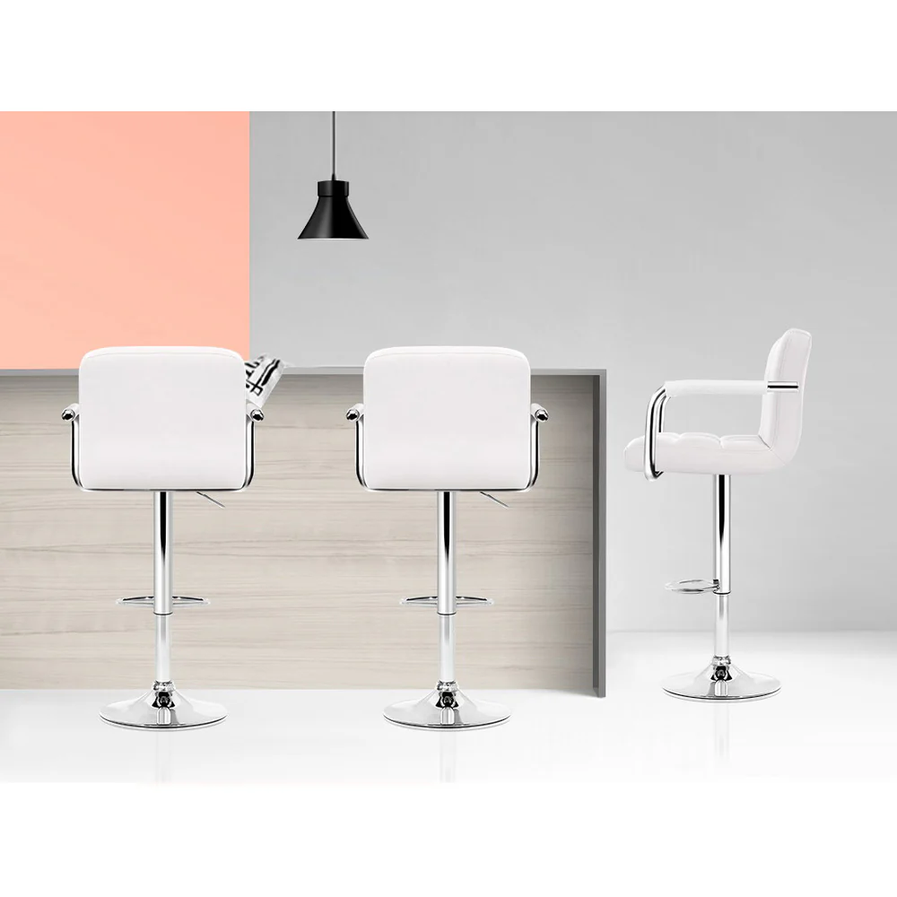 Set of 4 Elara Swivel Leather Bar Stools – White - Image 4