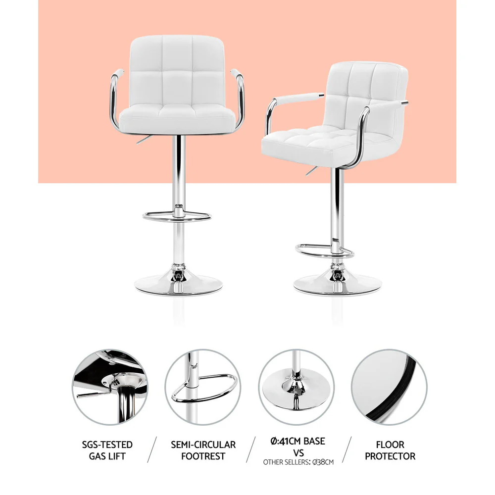 Set of 4 Elara Swivel Leather Bar Stools – White - Image 5