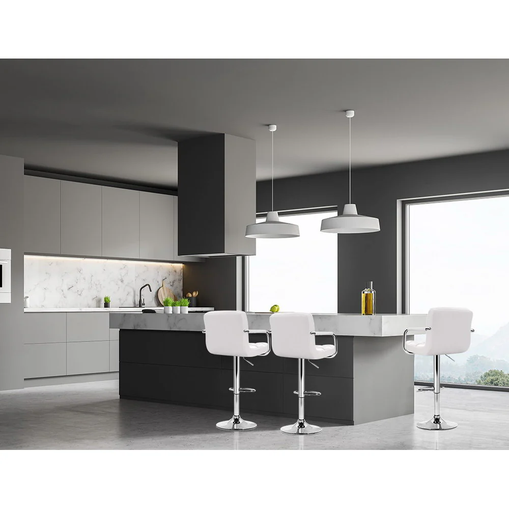 Set of 4 Elara Swivel Leather Bar Stools – White - Image 7