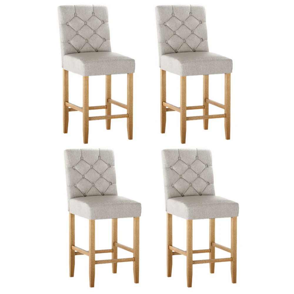 Set of 4 Elowen Tufted Linen Bar Stools – Beige - Image 7