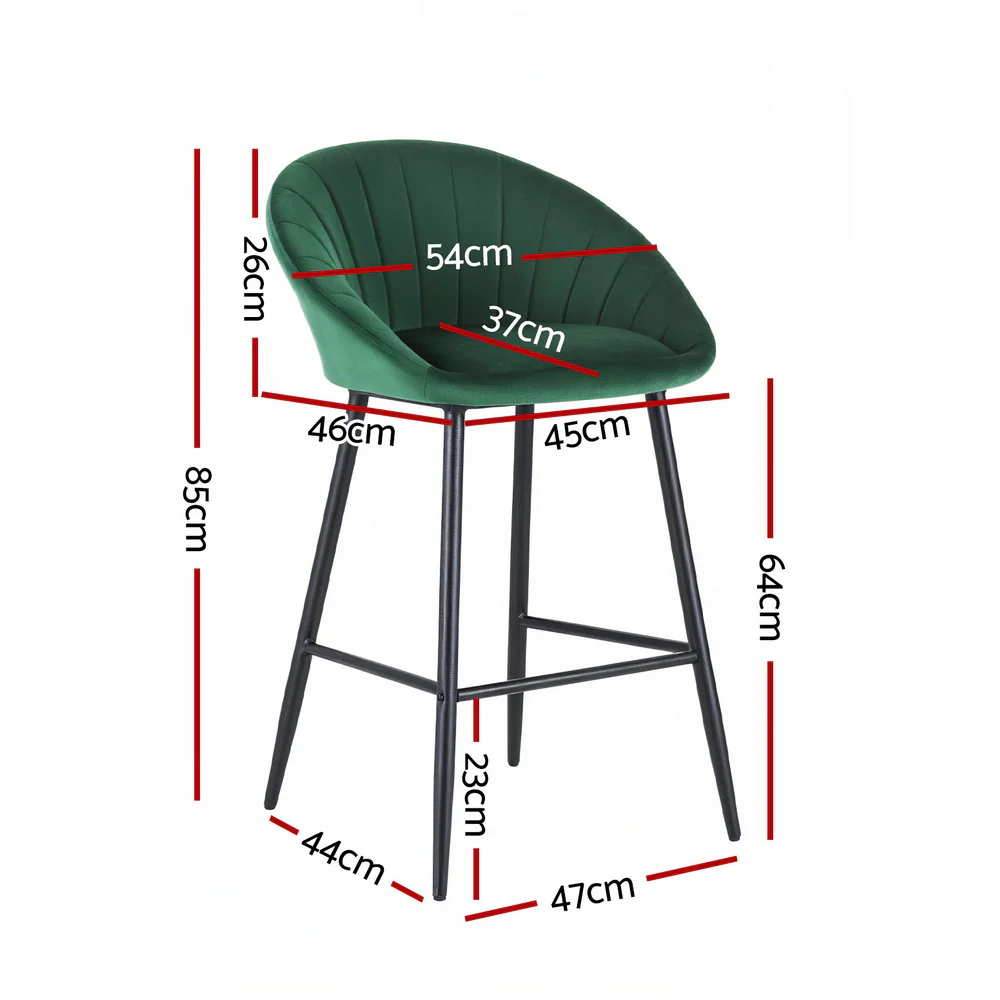 Set of 4 Elson Velvet Bar Stools – Green - Image 2