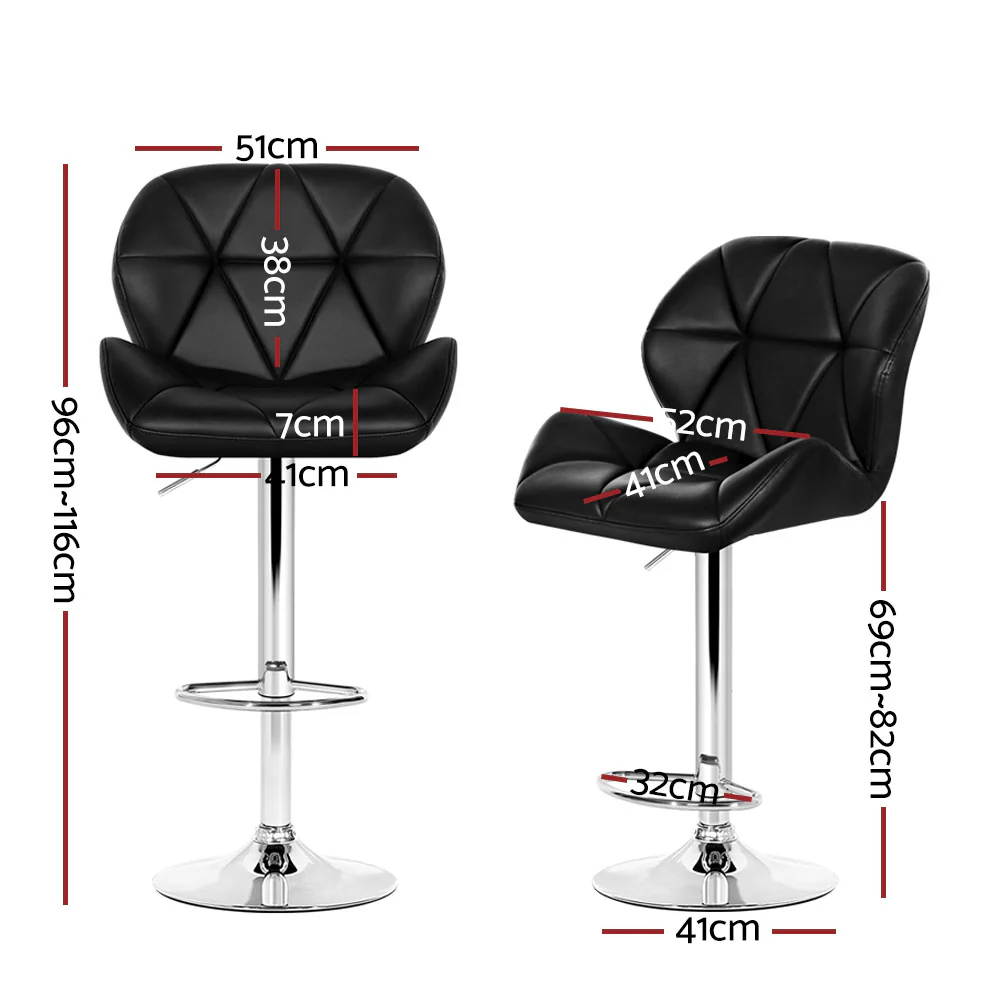 Set of 4 Evaro Swivel PU Leather Bar Stools – Black - Image 2
