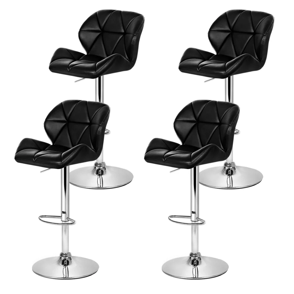 Set of 4 Evaro Swivel PU Leather Bar Stools – Black - Image 3