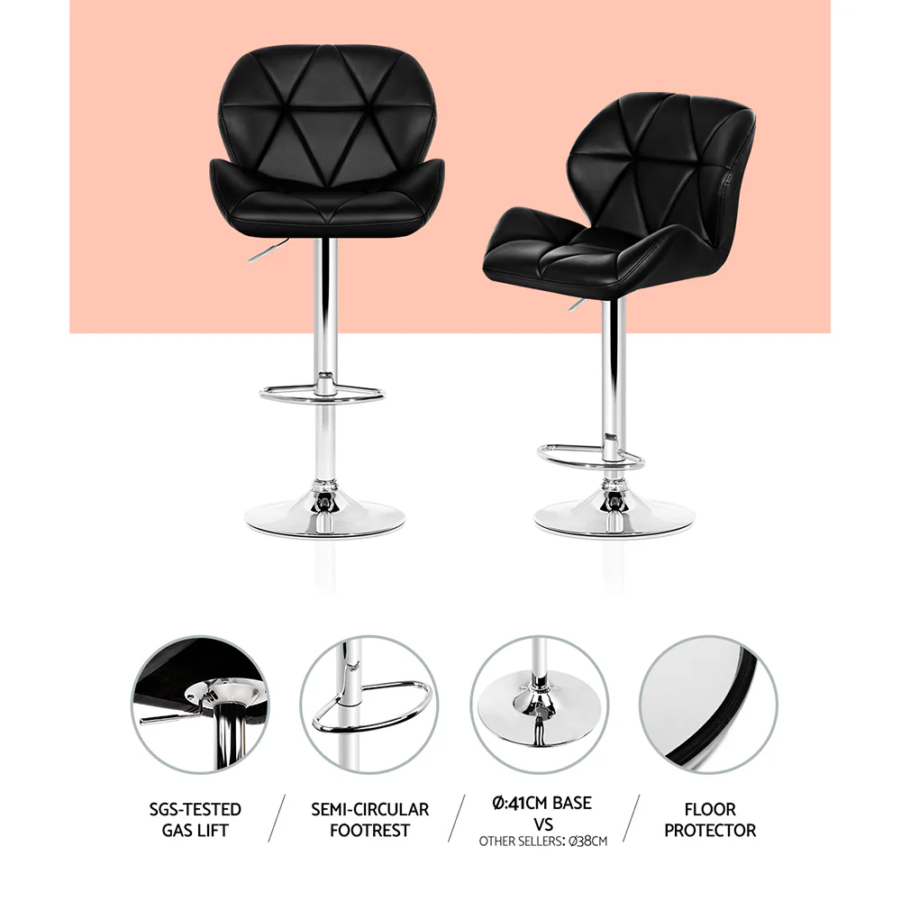Set of 4 Evaro Swivel PU Leather Bar Stools – Black - Image 4