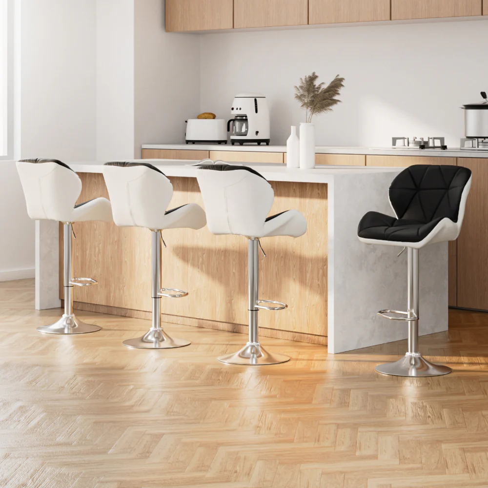 Set of 4 Evaro Two-Tone Swivel Bar Stools – Black and White - Image 7