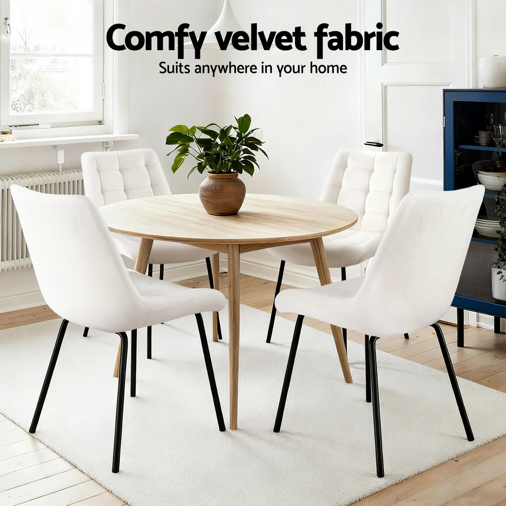 Set of 4 Evora Velvet Tufted Dining Chairs – Beige - Image 5