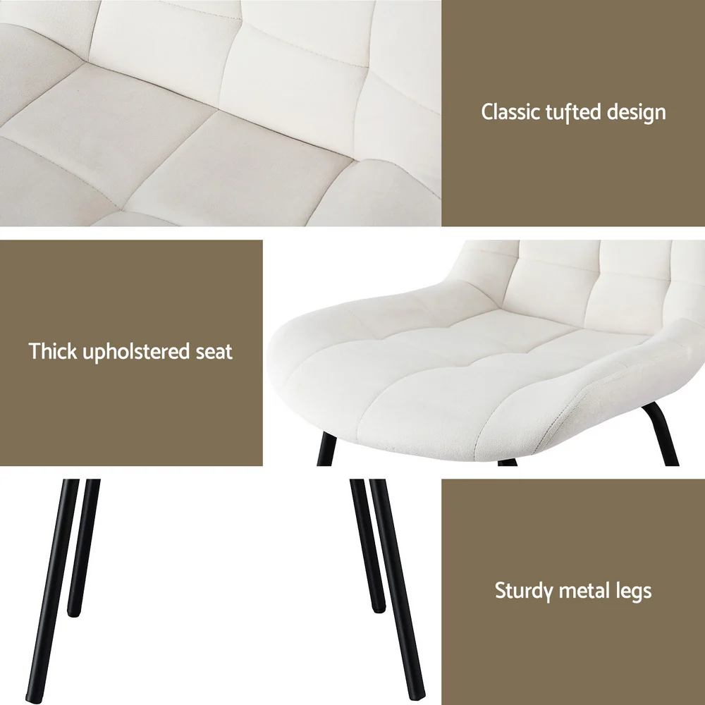 Set of 4 Evora Velvet Tufted Dining Chairs – Beige - Image 6