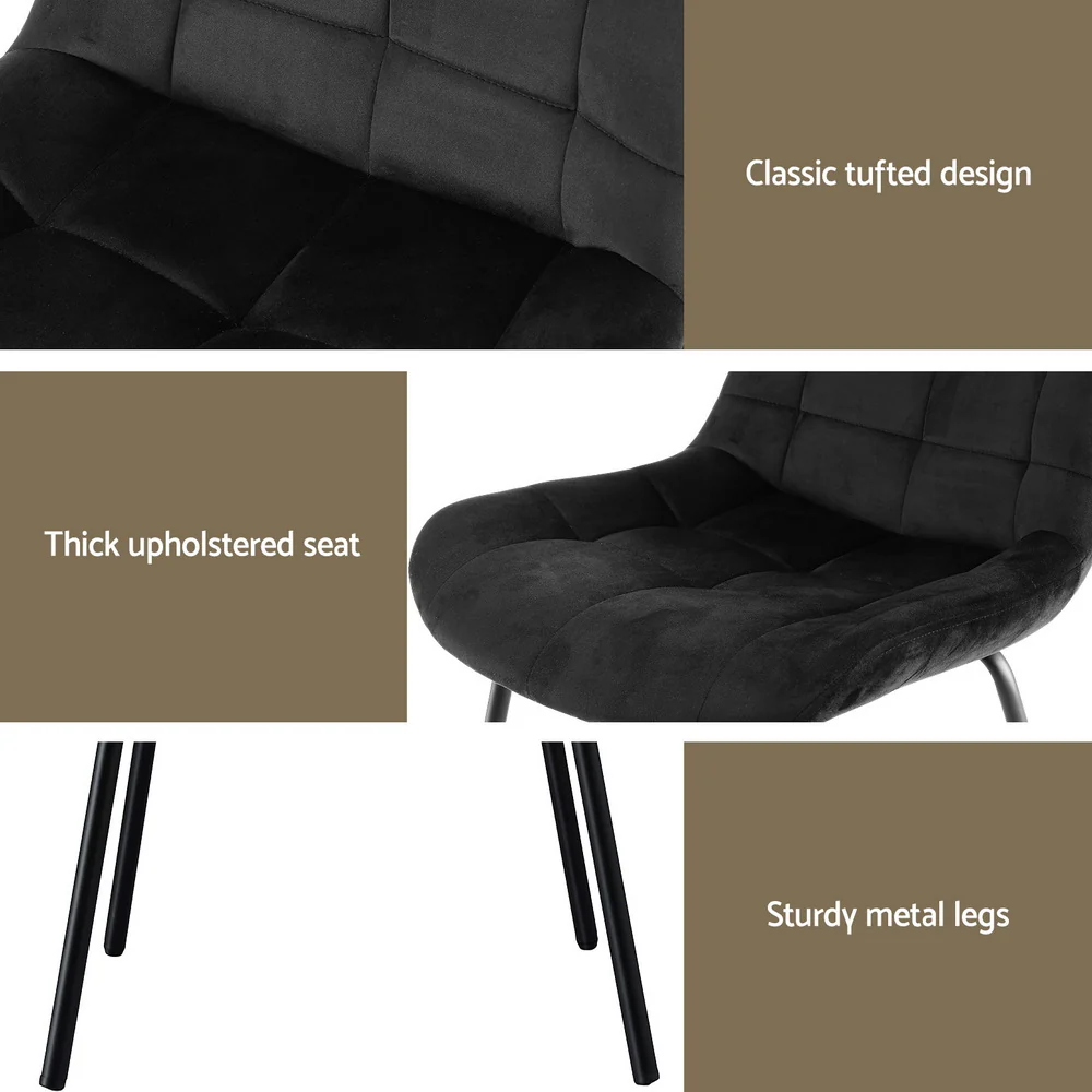 Set of 4 Evora Velvet Tufted Dining Chairs – Black - Image 6