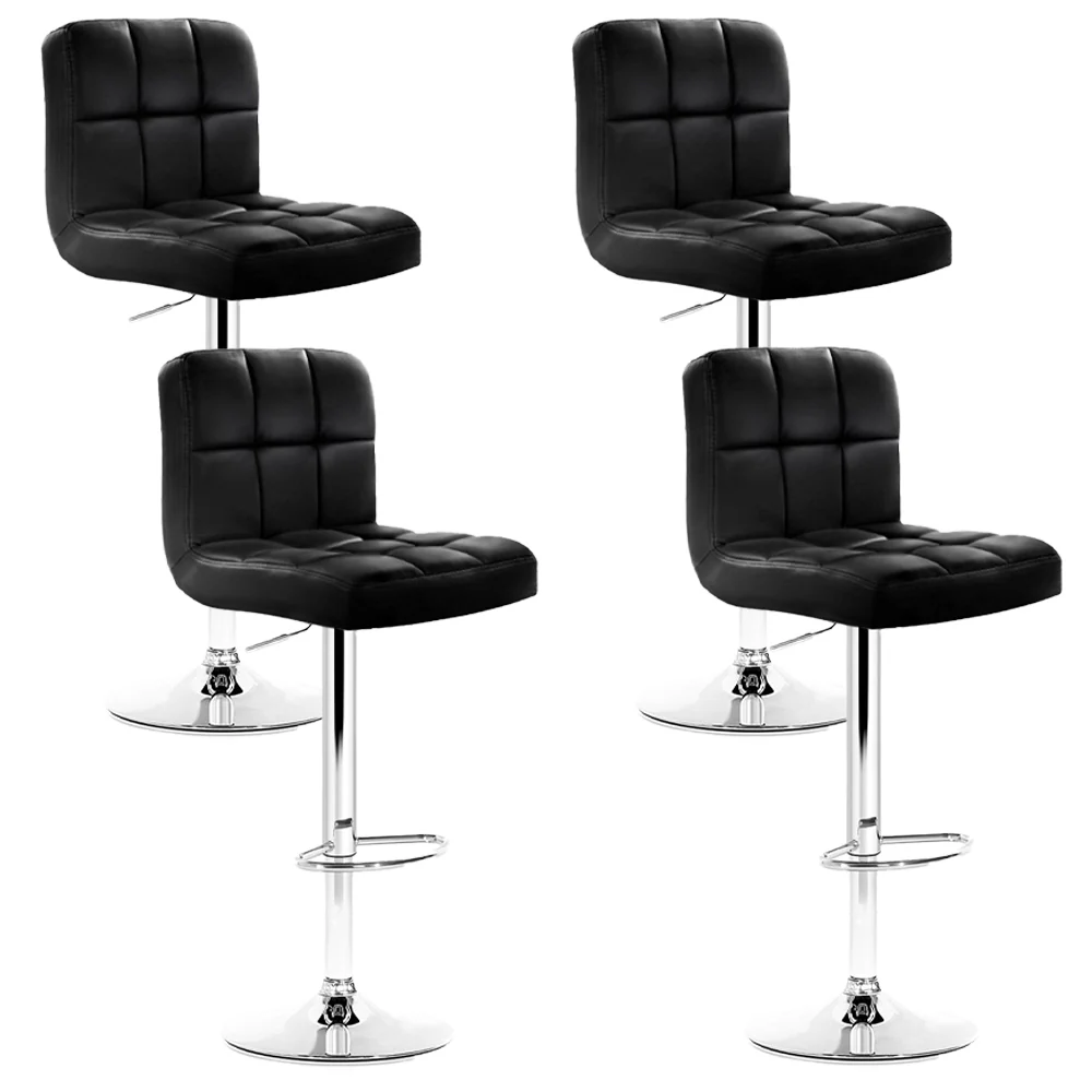 Set of 4 Evren Swivel PU Leather Bar Stools – Black