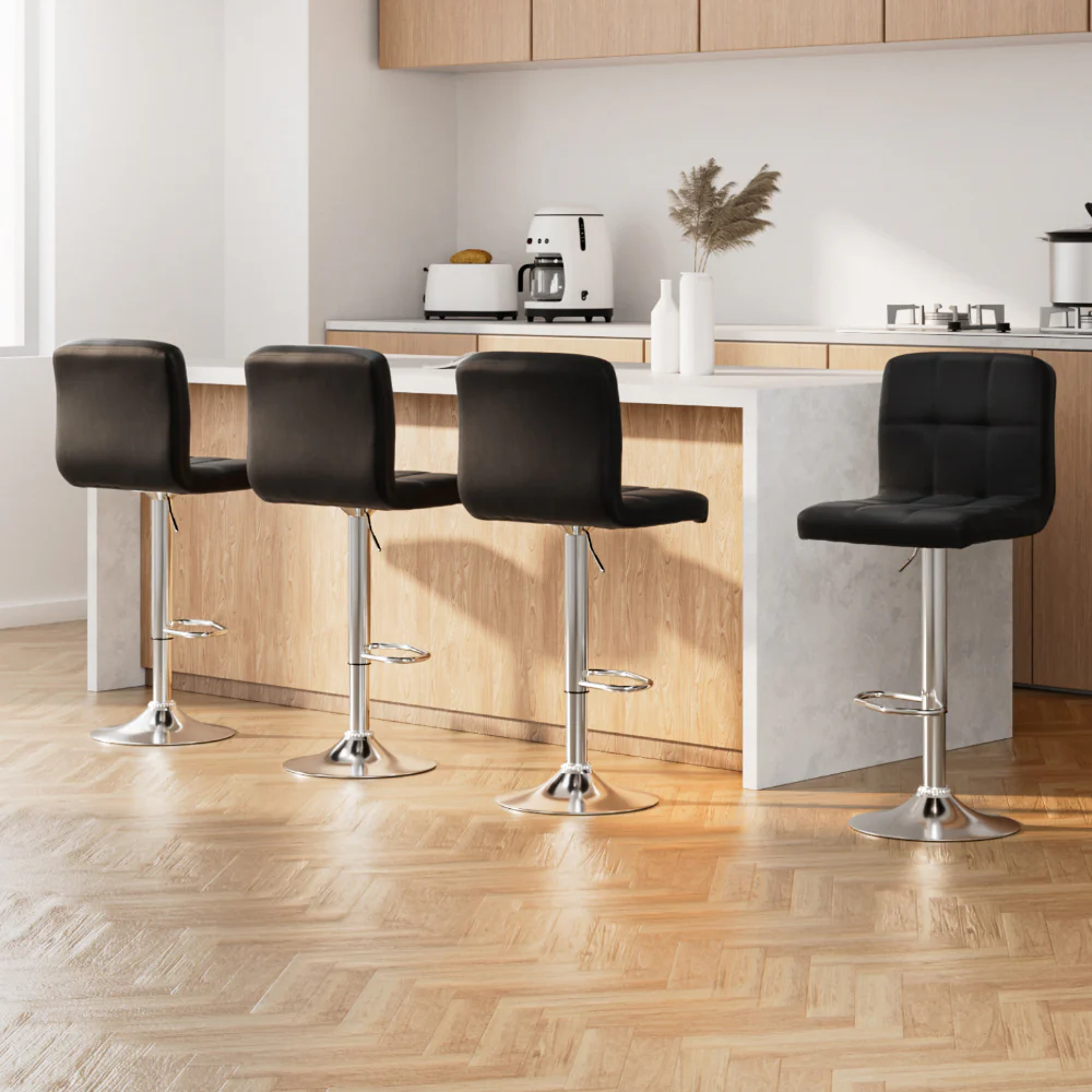 Set of 4 Evren Swivel PU Leather Bar Stools – Black - Image 8