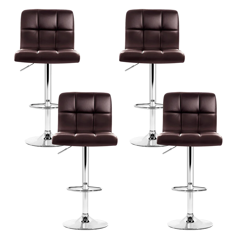 Set of 4 Evren Swivel PU Leather Bar Stools – Chocolate - Image 3