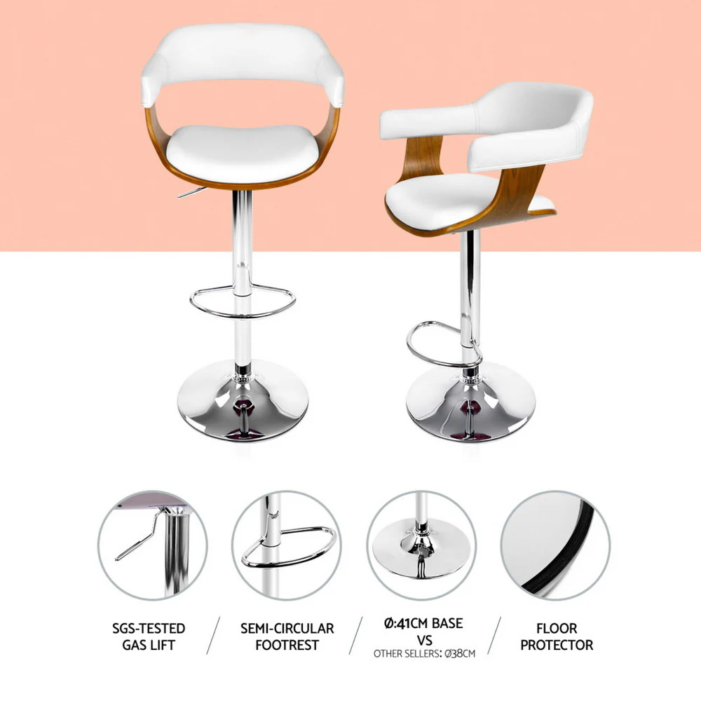 Set of 4 Finley Wooden Gas Lift Bar Stools With Armrest White - Image 5