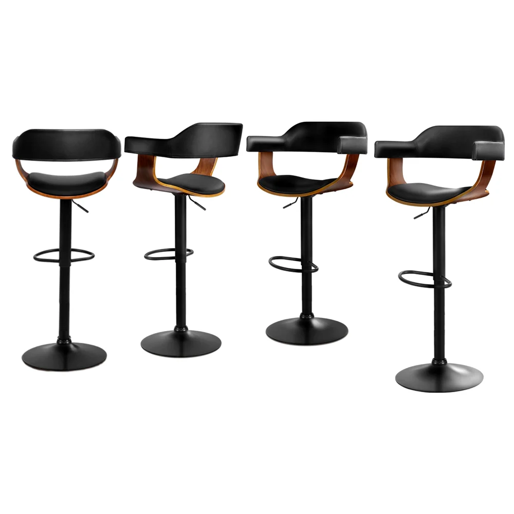Set of 4 Flynn Wooden Gas Lift Bar Stools With Armrest - Black - Image 7