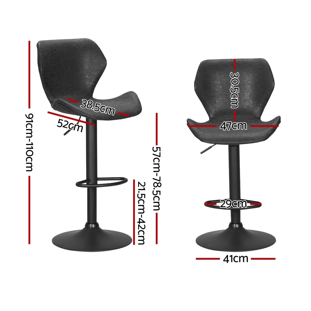 Set of 4 Frawley Vintage Leather Bar Stools - Black - Image 2